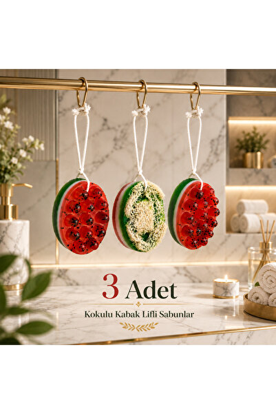 Tiriyekef El Yapımı Kabak Lifli Karpuz Model Kolulu Masaj Sabunuları 3 Adet