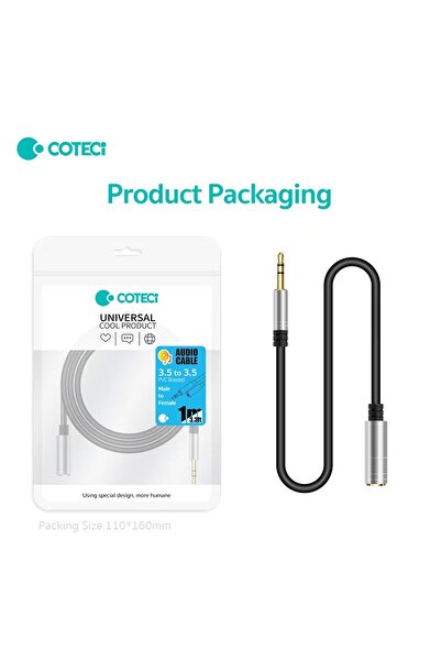 COTECi 3.5mm Dişi ve Erkek Jak Aux Uzatma Kablosu Jack Kulaklık Mikrofon Dest...