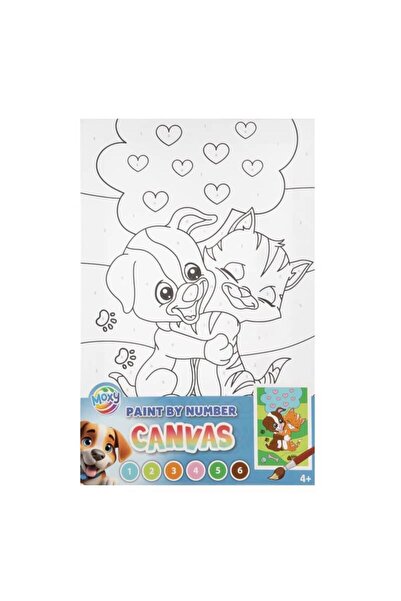 Moxy Painting by numbers on canvas 29.7x19.5cm colors and brush - puppy and cat