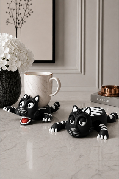 Arvella Studio Cat Design Movable Coaster & Mug Stand |   Fun Decorative Coaster |   Tabletop Coffee Cup Holder
