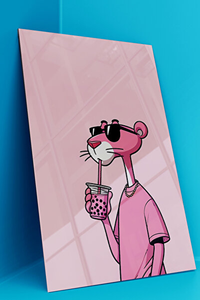 Tepeli Home Pembe Panter Metal Poster Tablo – Parlak Yüzey Canlı Baskı Modern...