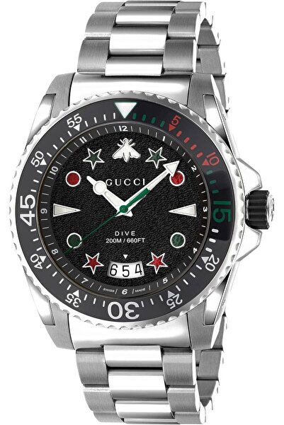 Gucci Dive Watch 45mm YA136221, Analog, for Men, with Black Dial, Silver Brac...