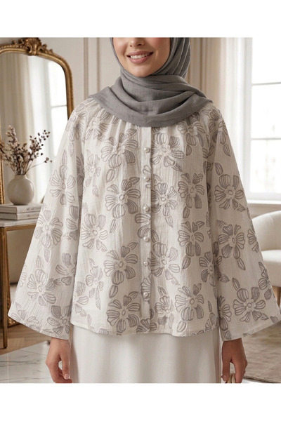 LAYARA COUTURE Embroided Floral Textured Top,Loose Fit,Modest,free size.