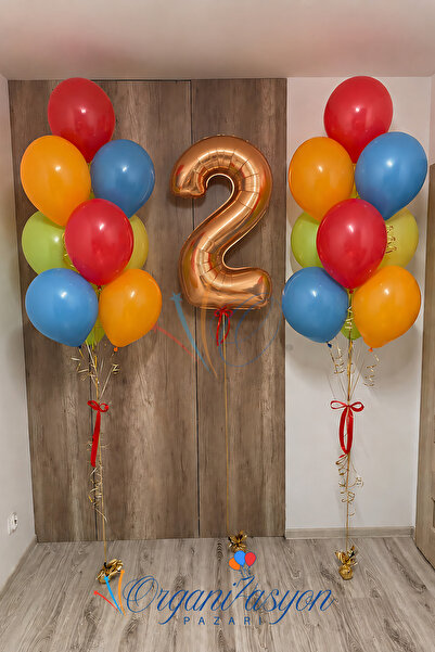 Organizasyon Pazarı 2 Year Old Rose Gold Number Colorful Rainbow Balloon Bouq...