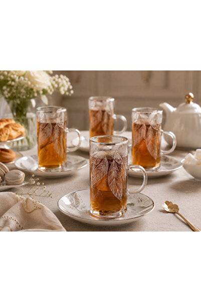 Dania 🍃   Luxury Silver Leaf Patterned Glass Tea Set - 12 Pieces for Elegant...