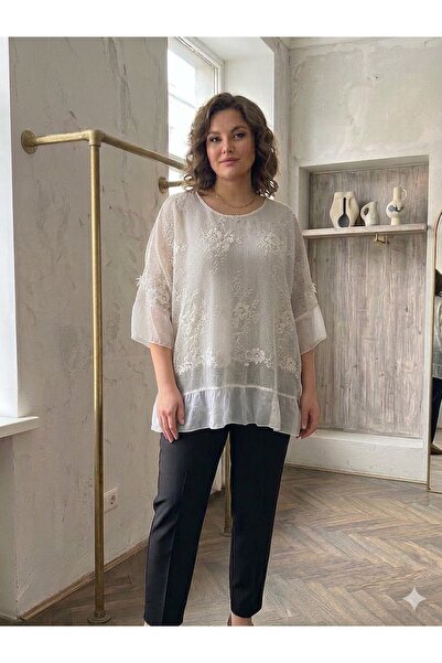AYASOFYA OTANTIK Women's Italian Sequin Detailed Embossed Embroidered Mesh Ov...