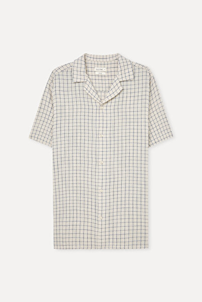 Mudo Men's Off-White Dobby Regular Fit Resort Collar Short Sleeve Shirt
