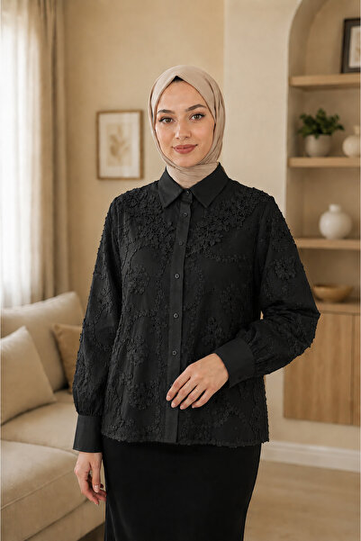 bellura Çiçek Nakışlı Fistolu Düğmeli Gömlek