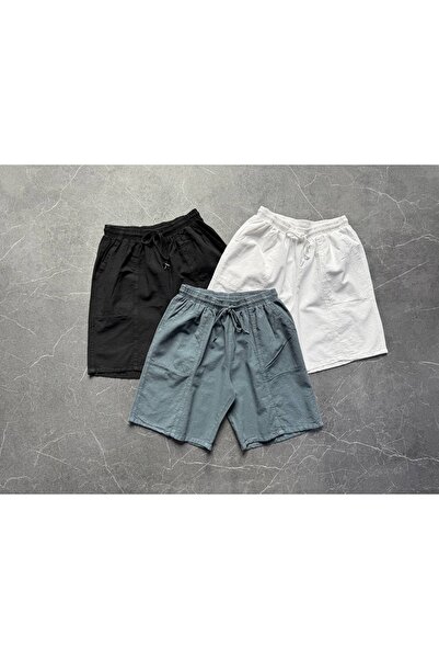 Minharir Set de 3 pantaloni scurți din in brut pentru bărbați