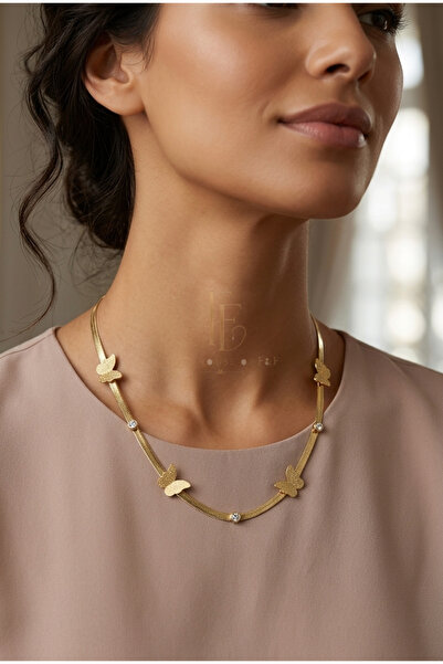 The House Of F&F 316L Paslanmaz Çelik Kararmaz Gold İtalyan Zincir Zirkon Taş...