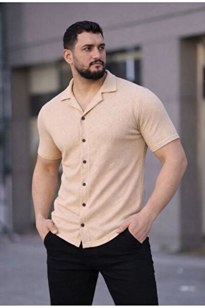 Generic Brand Men's Waffle Fabric Short Sleeve Buttoned Open Collar Regular F...
