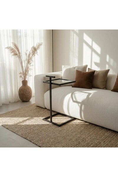 Vi Markets Iron side table with mirrored top and premium Indian craftsmanship