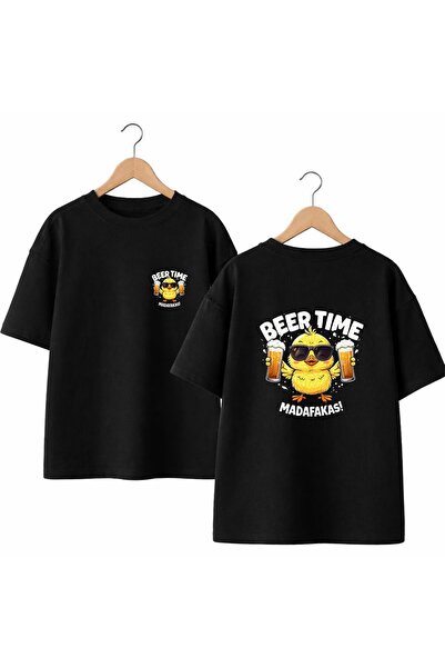 playwear Tricou Beer Time Madafakas cu imprimeu pe spate și piept, 100% bumba...