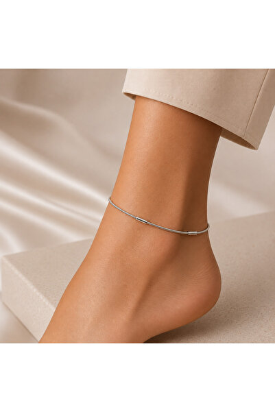 nerora Cylinder Snake Chain Silver Steel Anklet (Guaranteed Not to Tarnish)