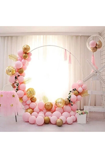 Partihane Pink Macaron Gold Chrome Confetti Balloon Chain Set 5m