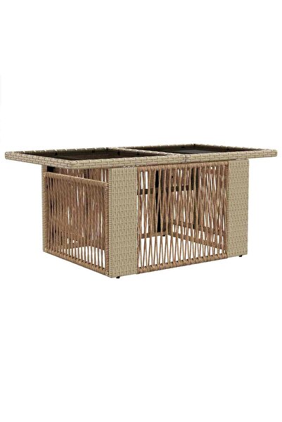 vidaxl Beige Garden Table 100 x 55 x 37 cm PE Rattan and Glass