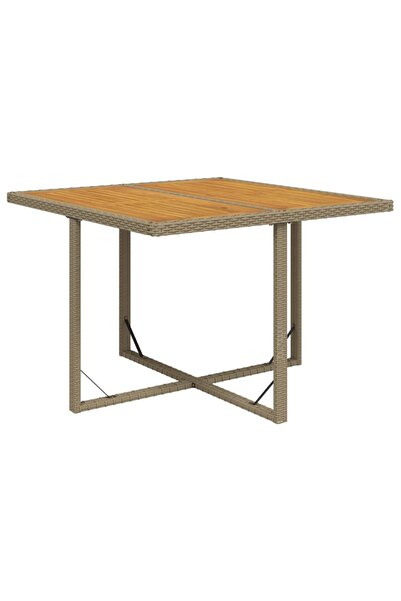 vidaxl Garden table, beige, 109x107x74 cm, polyrattan/solid acacia wood