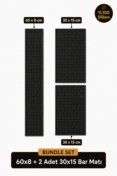 Siliconly 3’lü %100 Silikon Bar Matı Seti | 60x8 cm + 2 Adet 30x15 cm Kaydırm...