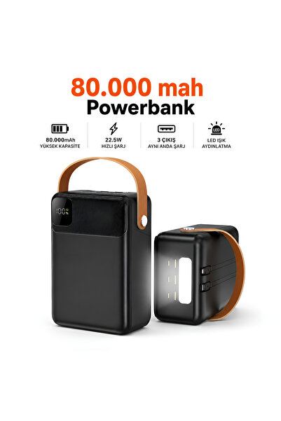 Dexmon 80.000 mAh Dev Kapasiteli Powerbank PD 22.5W Hızlı Şarj Type-C LED Fen...
