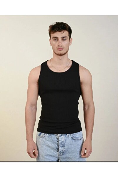 More Black Marrakech Men's Ribbed Tank Top