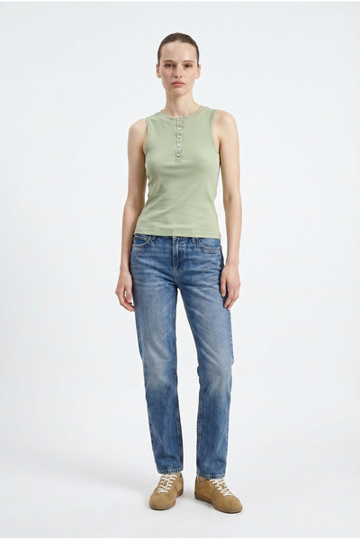 Sementa Ribbed Thick Strap Tank Top - Green