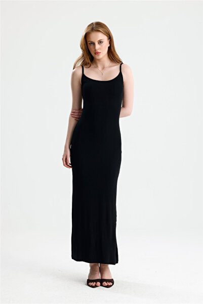 ROSE ARYA Black Strappy Long Straight Dress