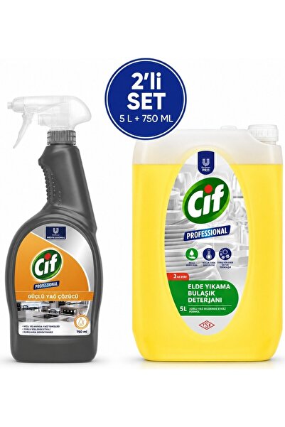 Cif U-Pro Elde Yıkama Bulaşık Deterjanı 5 L + Yağ Çözücü Sprey 750 ml