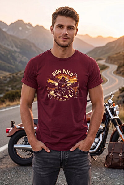 WİDİ Ανδρικό μπλουζάκι με στάμπα Run Wild Motorsiklet, Vintage Retro Design, ...