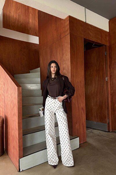 mylove Polka Dot Stitched Jean Trousers White