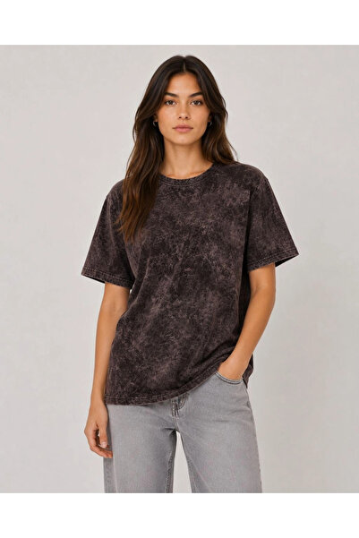 Asmedo Women's Washed Effect T-Shirt with Crew Neck Street Style Short Sleeve...