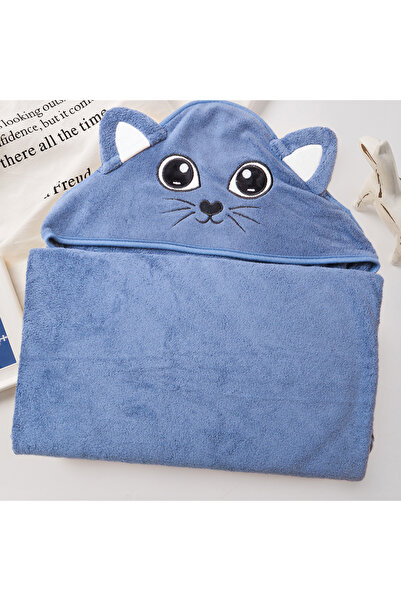 REEFI Baby Hooded Towel Blanket Cat Design Blue Color Soft Newborn Wrap