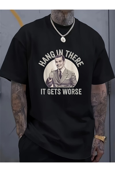 yiou trendy clothing تي شيرت رجالي بتصميم ريترو يتميز بطباعة الشعار "الثبات ل...