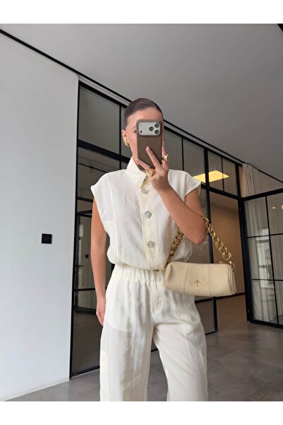 BB Bensu Buyruk Collared Buttoned Vest Ecru