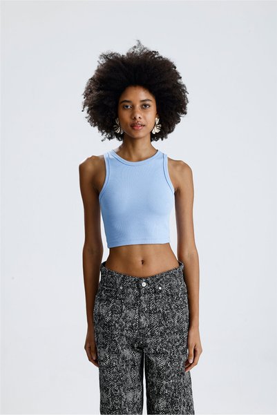ROSE ARYA Blue Crop Tank Top