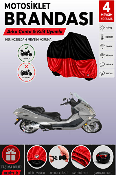 Cemku Double Black Top - Red Bottom, Rear Bag Compatible Cfmoto Jet Max Motor...