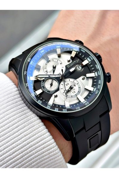 Quantum Functional Black Color Silicone Cord Steel Case Men's Wristwatch 678Mr