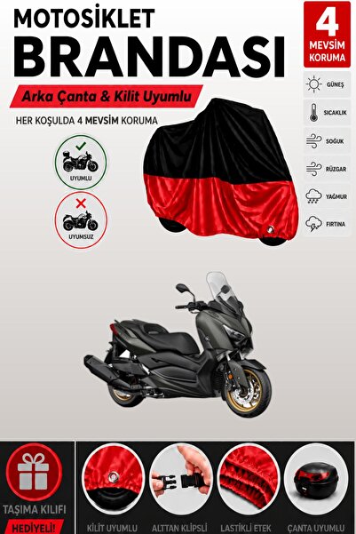 Cemku Double Black Top - Red Bottom, Rear Bag Compatible Yamaha X-Max 400 Tec...