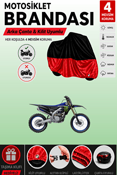 Cemku Double Black Top - Red Bottom, Rear Bag Compatible Yamaha Yz 450 F Moto...