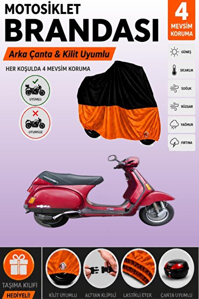 Cemku Double Black Top - Orange Bottom, Rear Bag Compatible Piaggio Vespa Cos...