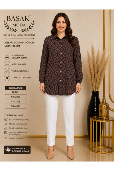MK MODA BAŞAK BÜYÜK BEDEN DOKUMA GÖMLEK %100 PAMUK
