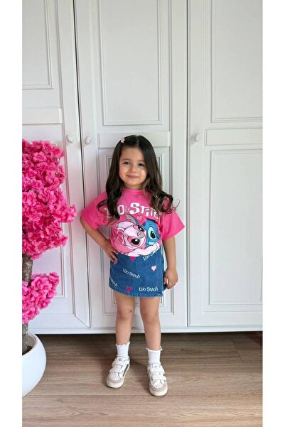 noble baby&kids Cartoon Character Patterned Girls' Pink T-Shirt and Shorts De...