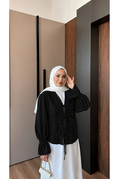 nurvina modest wear Standard Size (38/42 Compatible) Tie-Up Kimono Black