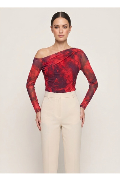 BLOUSE Doğal Tonlar Düşük Omuz Şık Bluz