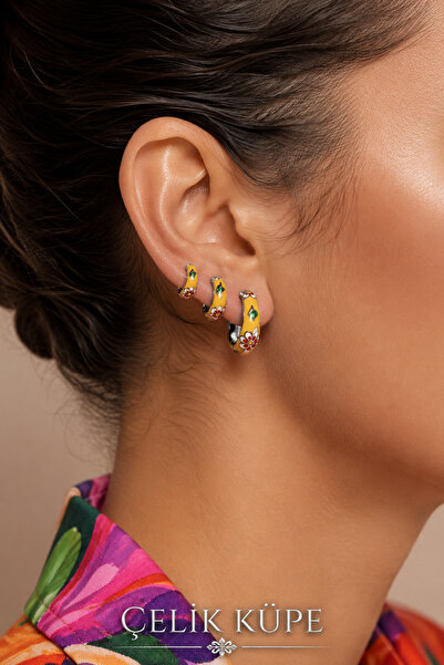 Jack Ferrero 3-Piece Enameled Women's Steel Earrings