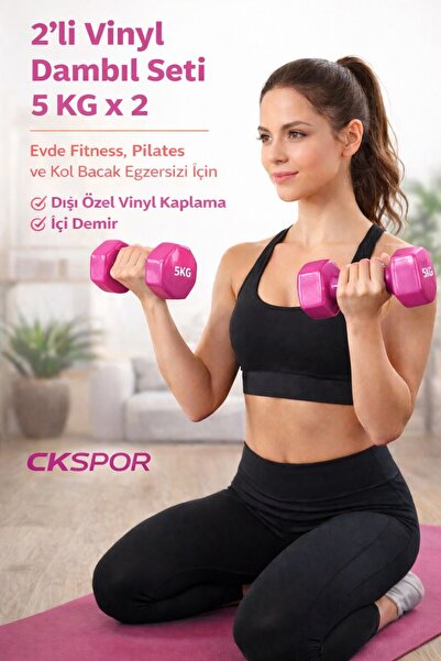 SLİPT 2’li Vinyl Dambıl Seti 5 Kg x 2 – Evde Fitness & Pilates İçin Vinil Kaplı Demir Dambıl