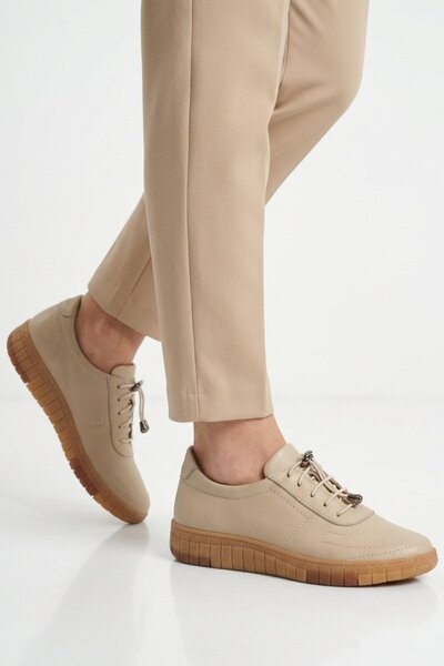 Aspor Beige Genuine Leather Women's Casual Shoes