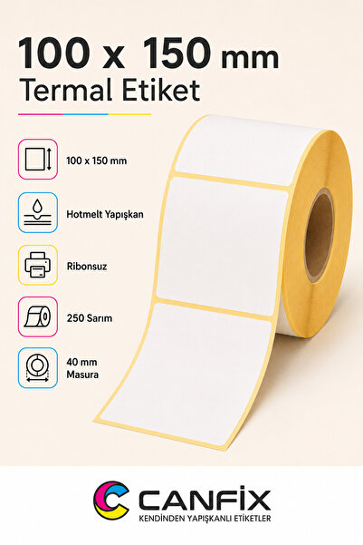 Canfix 100x150 mm Termal Etiket 250 Sarımlı 12 Rulo Ribonsuz