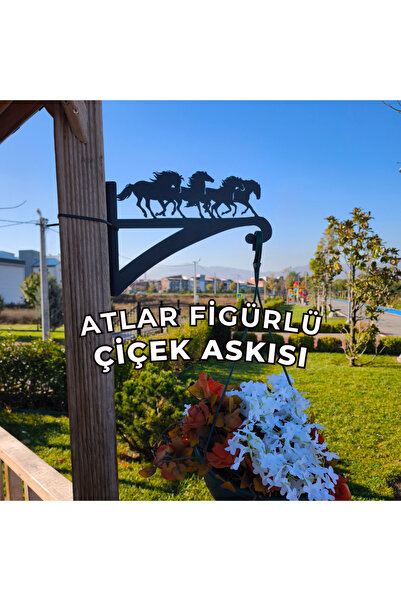 Metalciklerim Metal Saksı Askılığı - Atlar Figürlü Duvar Tipi Dekoratif Çiçek...