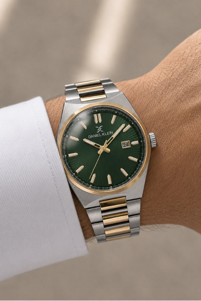 Daniel Klein Prestige Çift Renk Çelik Kordon Yeşil Kadran Orijinal 2 Yıl Gara...