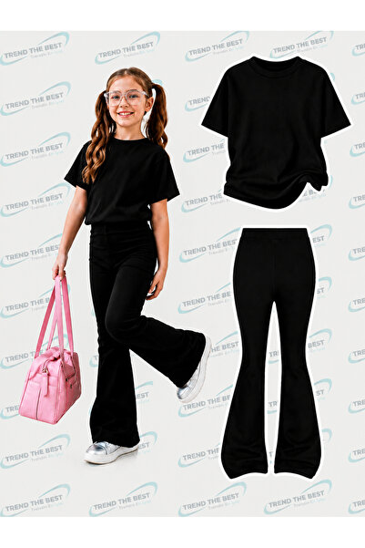 TREND THE BEST Trendin En İyisi Set de vară negru cu pantaloni evazați și tri...